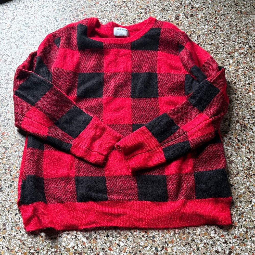 Old Navy Red and Black Checkered Crewneck Sweater